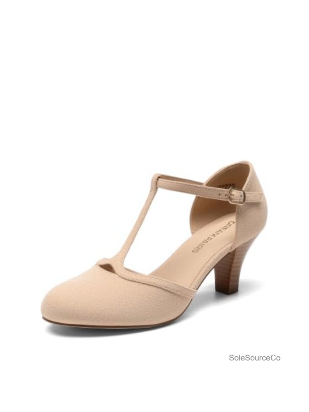 Retro T-Strap Block Heel Pumps - Faux Suede